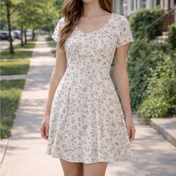 Vintage 1990s All that Jazz White Floral Mini Dress - Picture 1 of 14